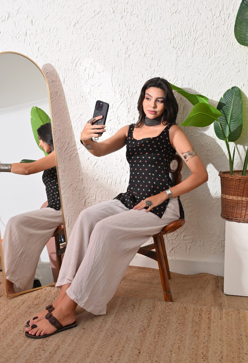 Urban Ethnic Micro-Print Short Top