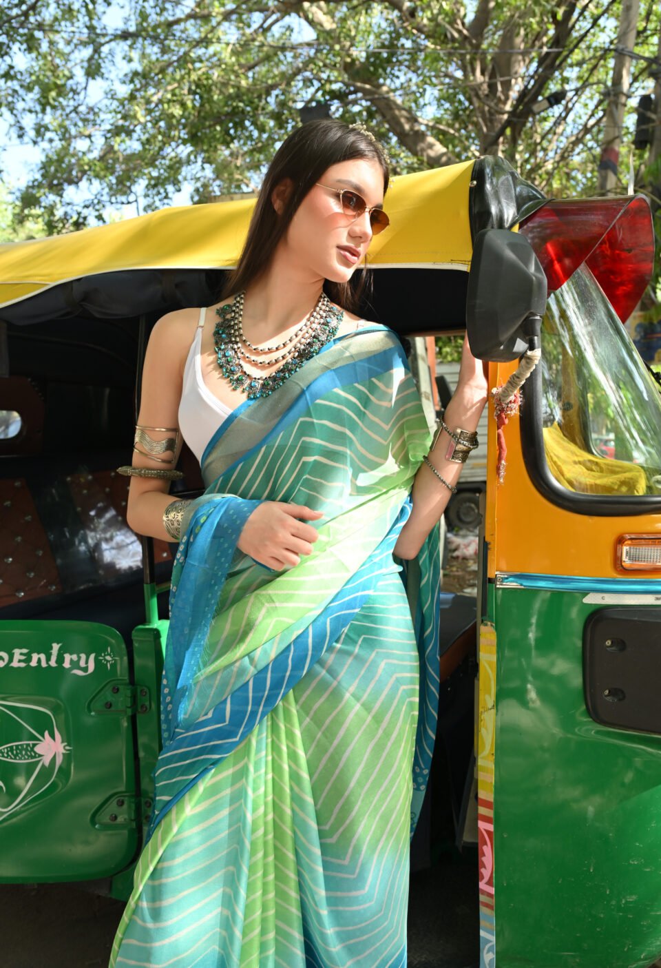 The Ocean-Core Leheriya Saree Set with Boho-Chic Alternate