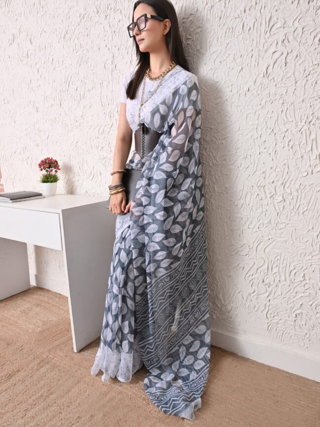 The "Goth-Academic" Slate & Corset Saree