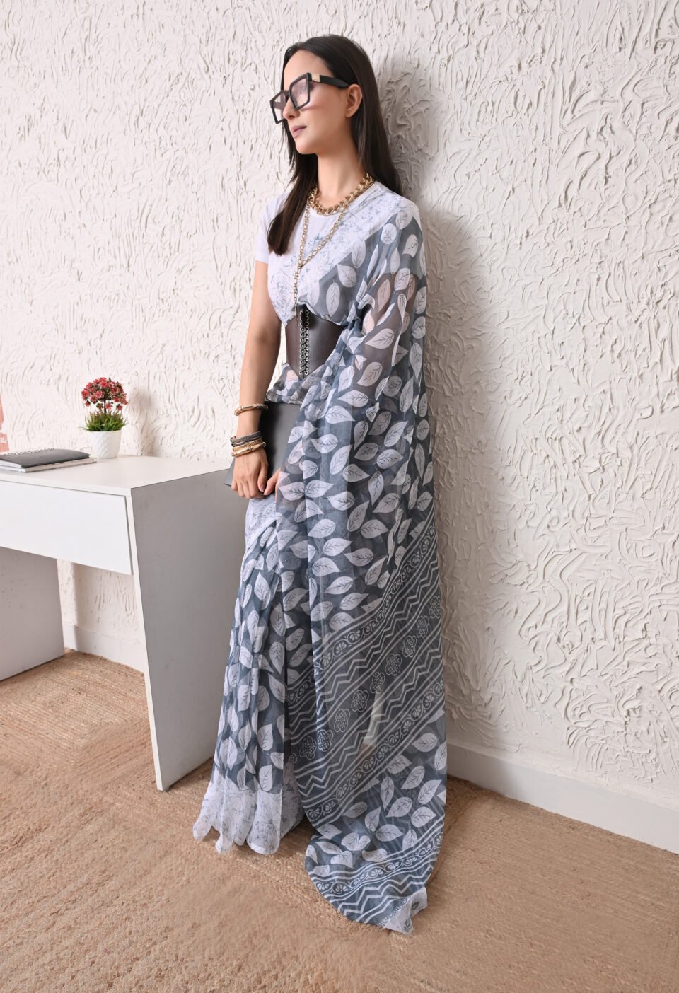The "Goth-Academic" Slate & Corset Saree