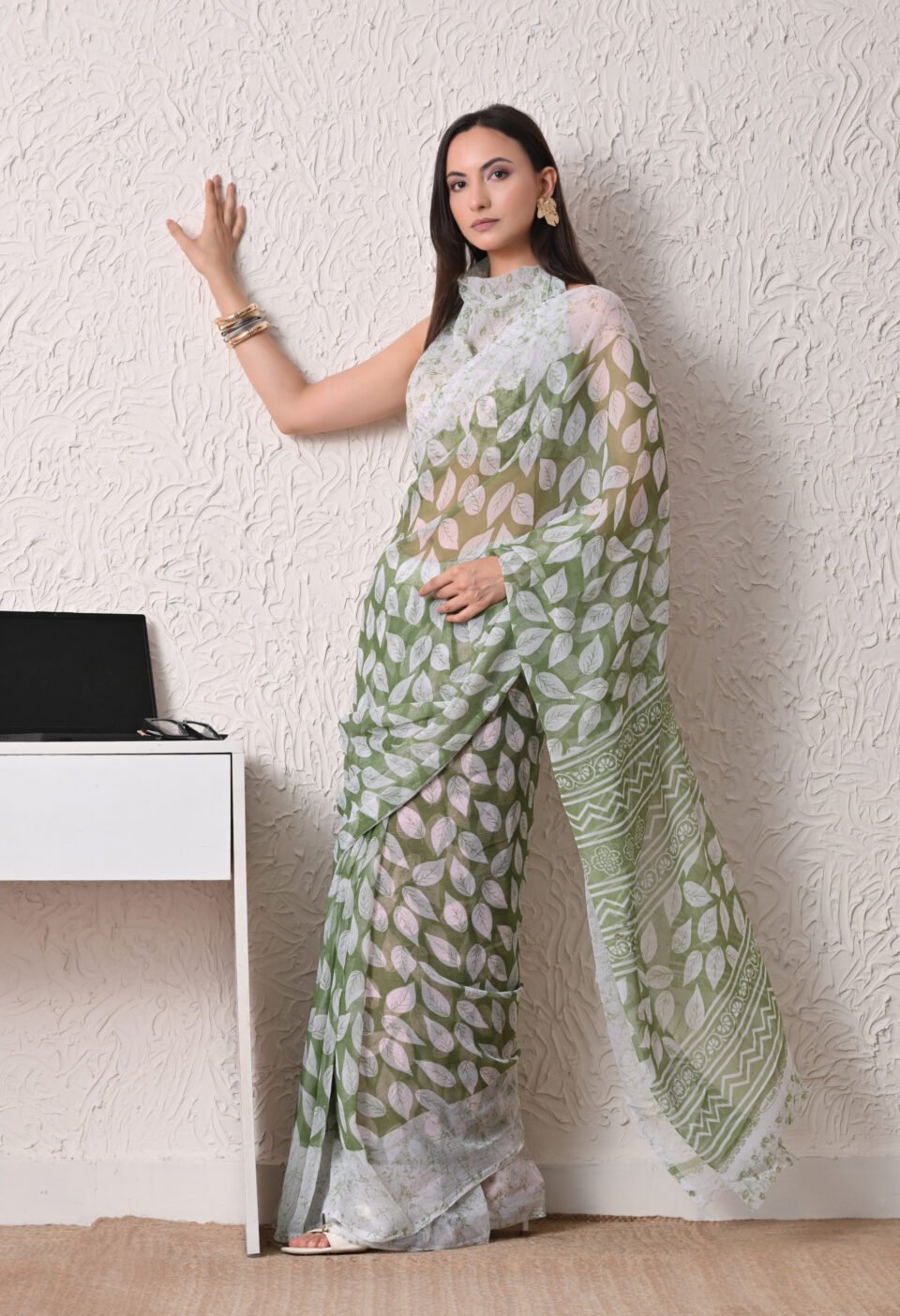 The "Matcha Glow" Sage Leaf Saree Alternate