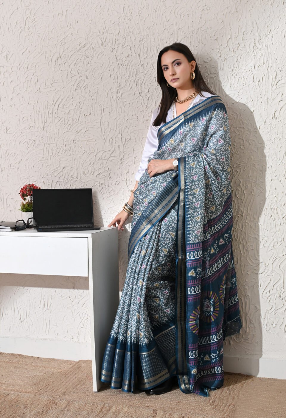 The "Office CEO" Steel Blue Silk Saree Alternate