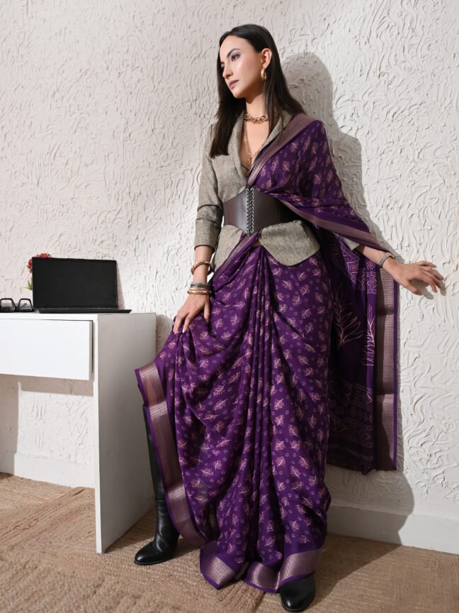 The "Corporate Rebel" Royal Purple Blazer-Saree
