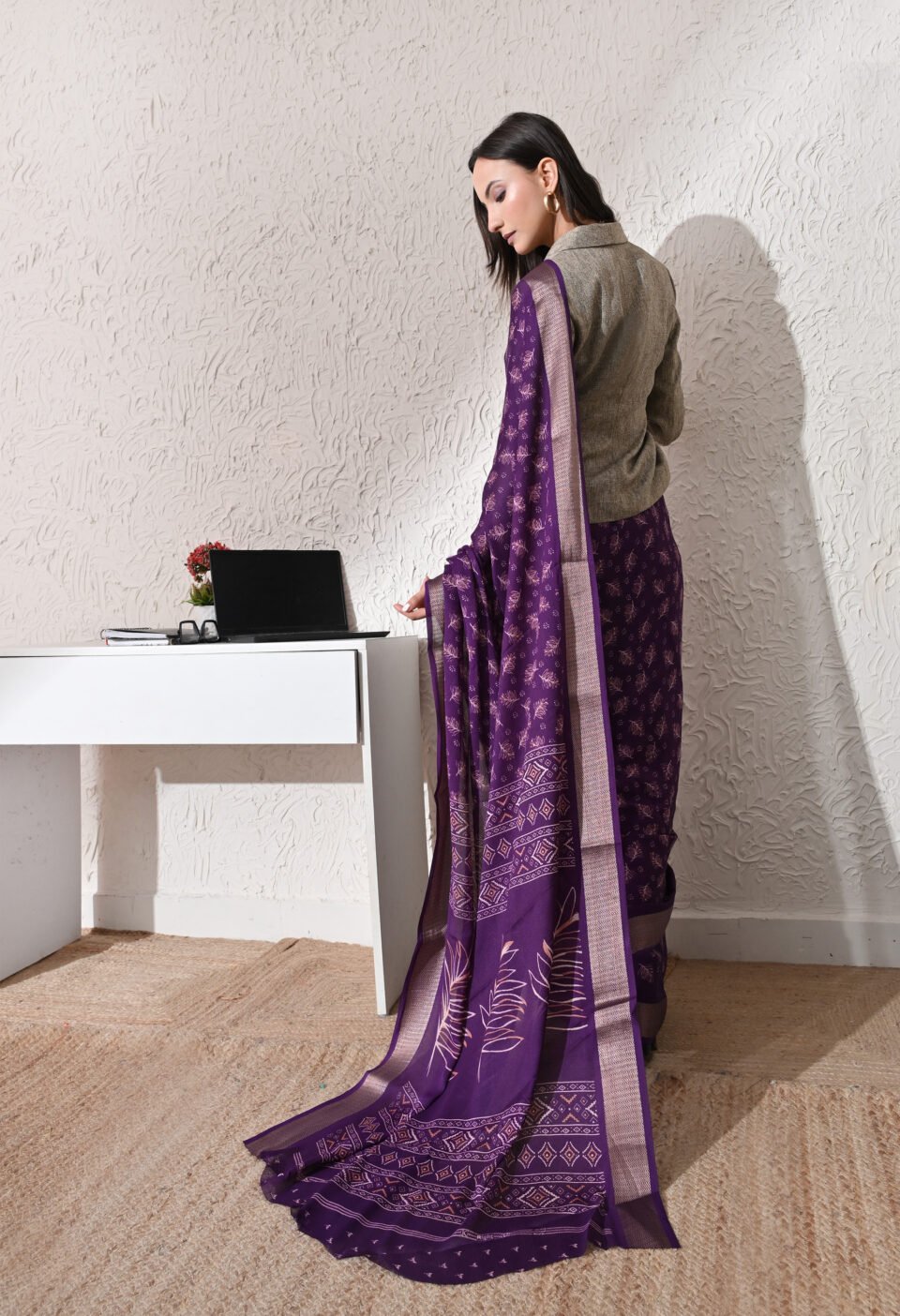 The "Corporate Rebel" Royal Purple Blazer-Saree Alternate