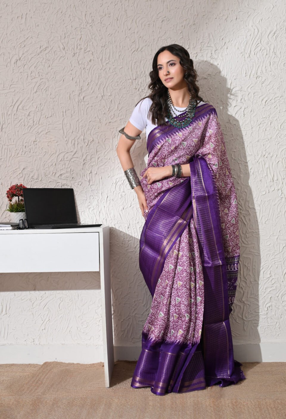 That Girl" Casual-Chic Fusion Purple Saree Alternate