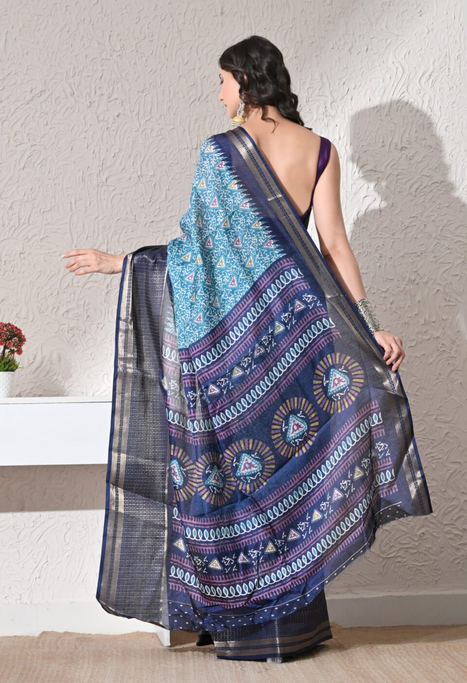 Midnight Mermaid" Electric Teal & Navy Fusion Saree Alternate