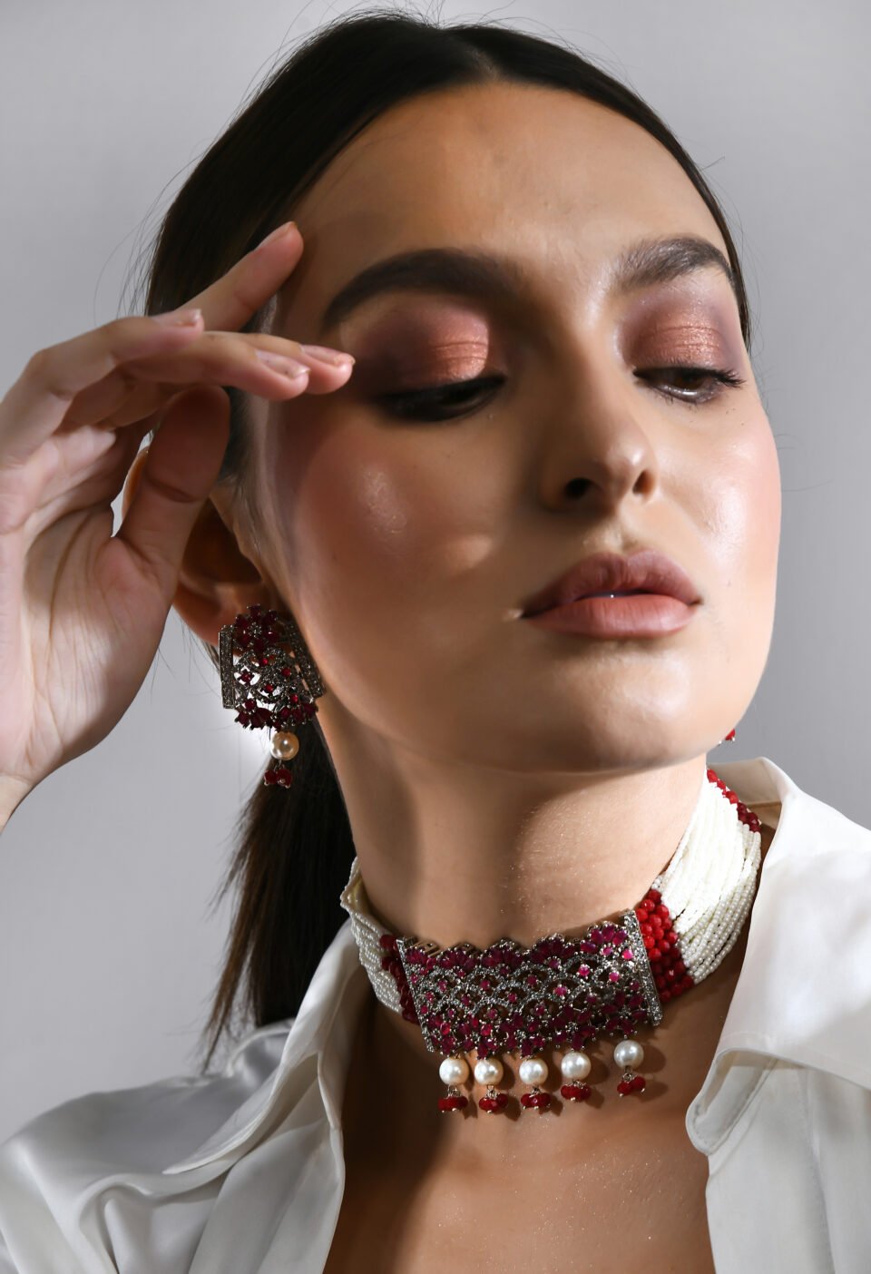Indo-Western Ruby and Pearl Bead Choker