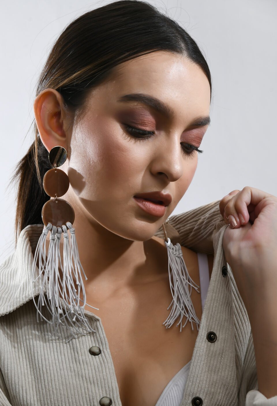 Three-Tier Circular Macrame Tassel Earrings Alternate