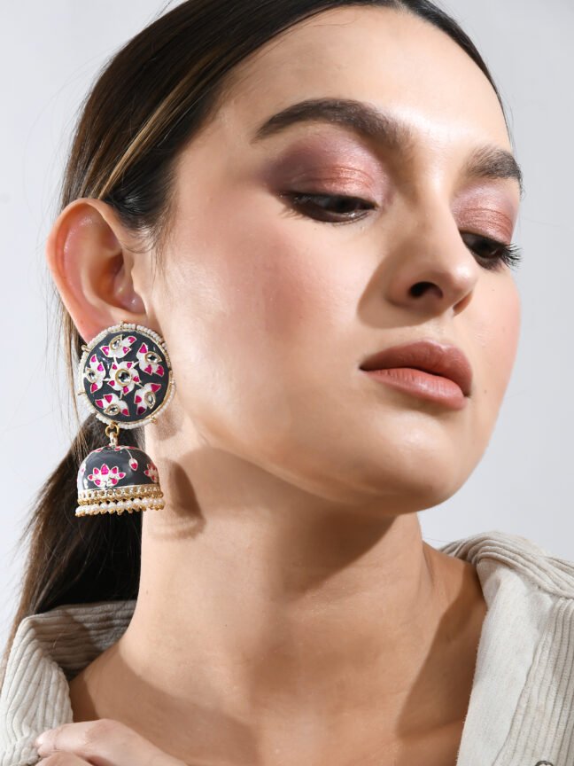 Hand-Painted Meenakari Floral Jhumka Earrings