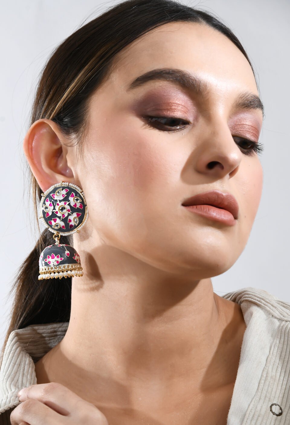 Hand-Painted Meenakari Floral Jhumka Earrings