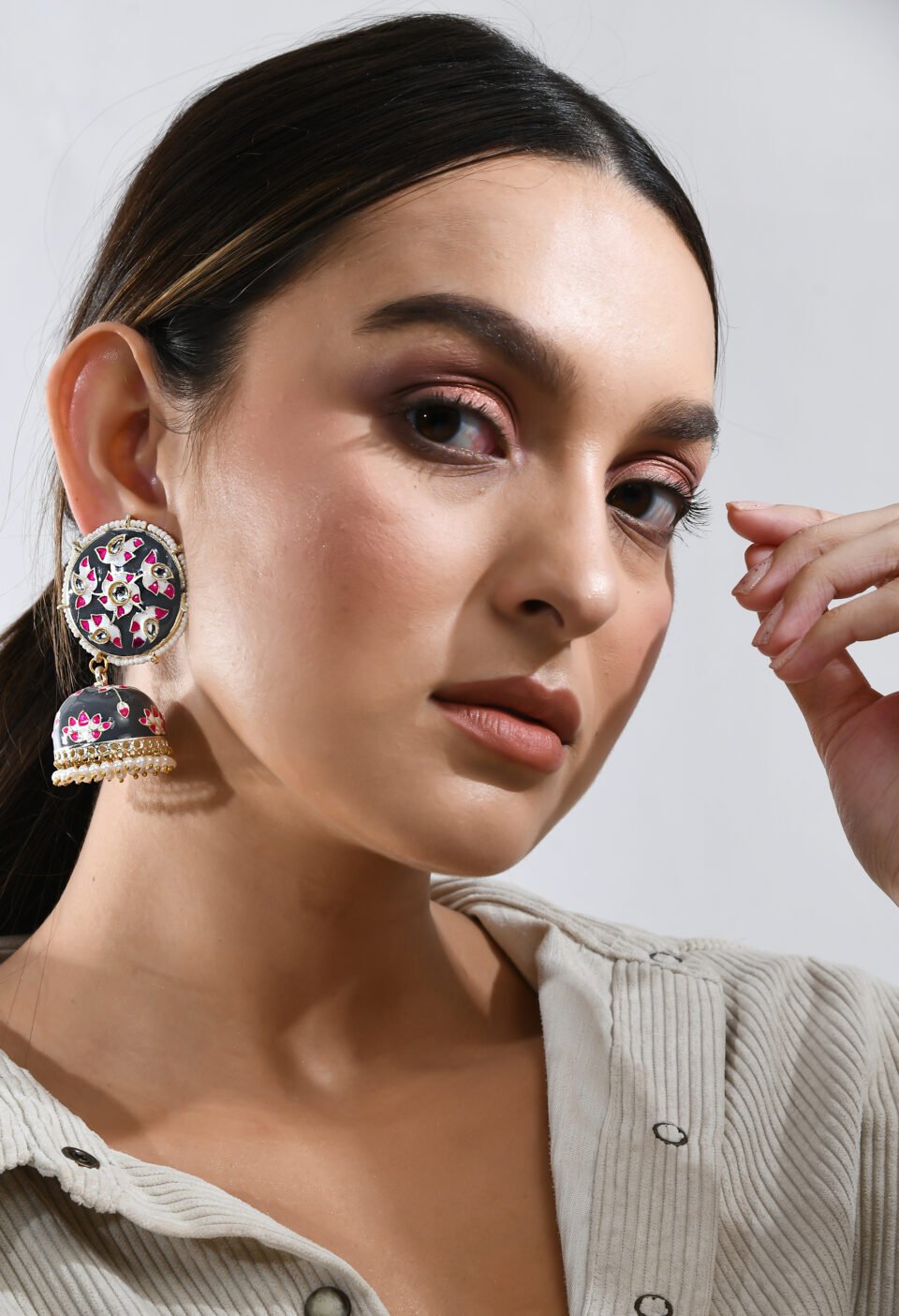 Hand-Painted Meenakari Floral Jhumka Earrings Alternate