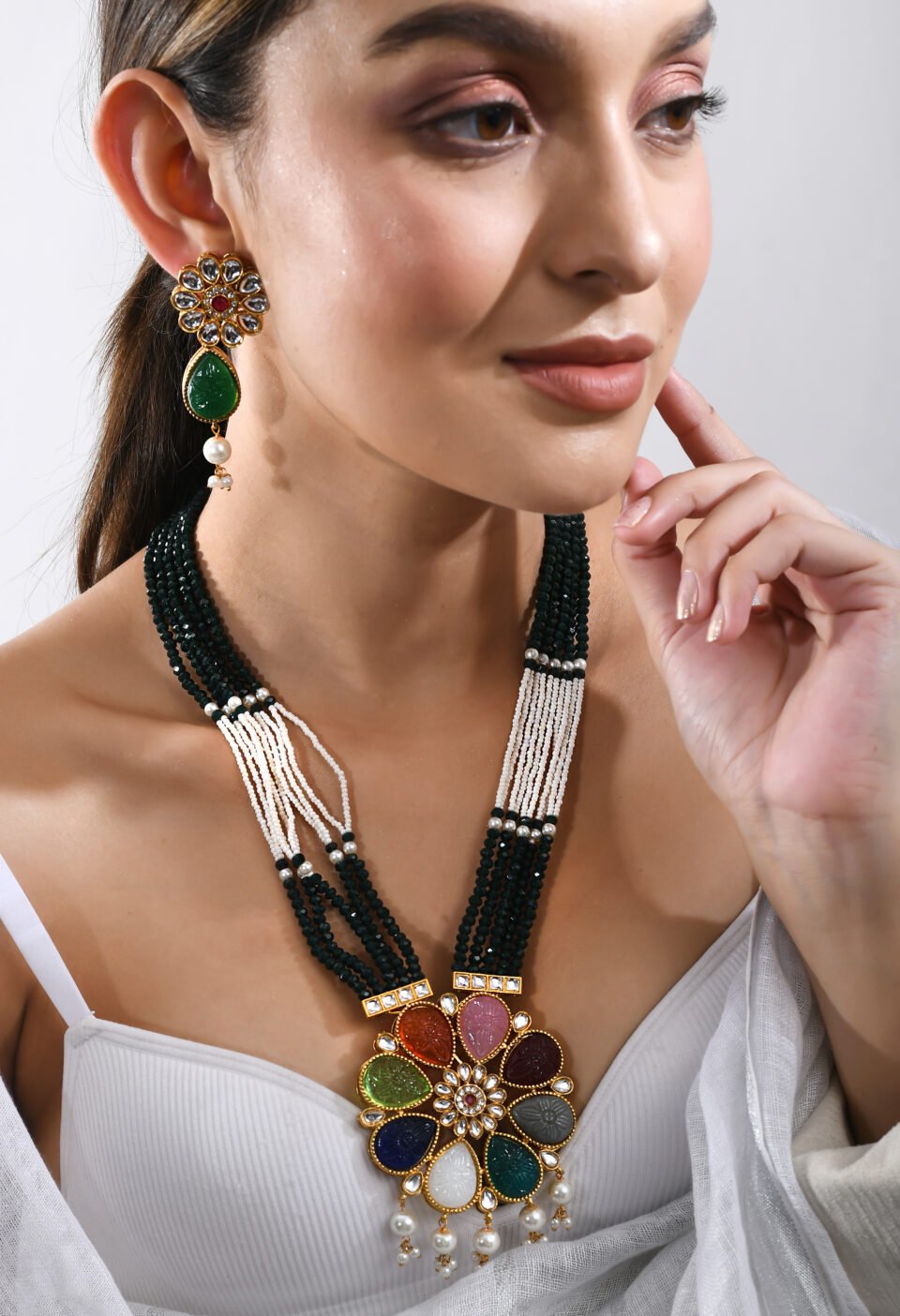 Teejh Annika Multi-colored Floral Necklace Set Alternate