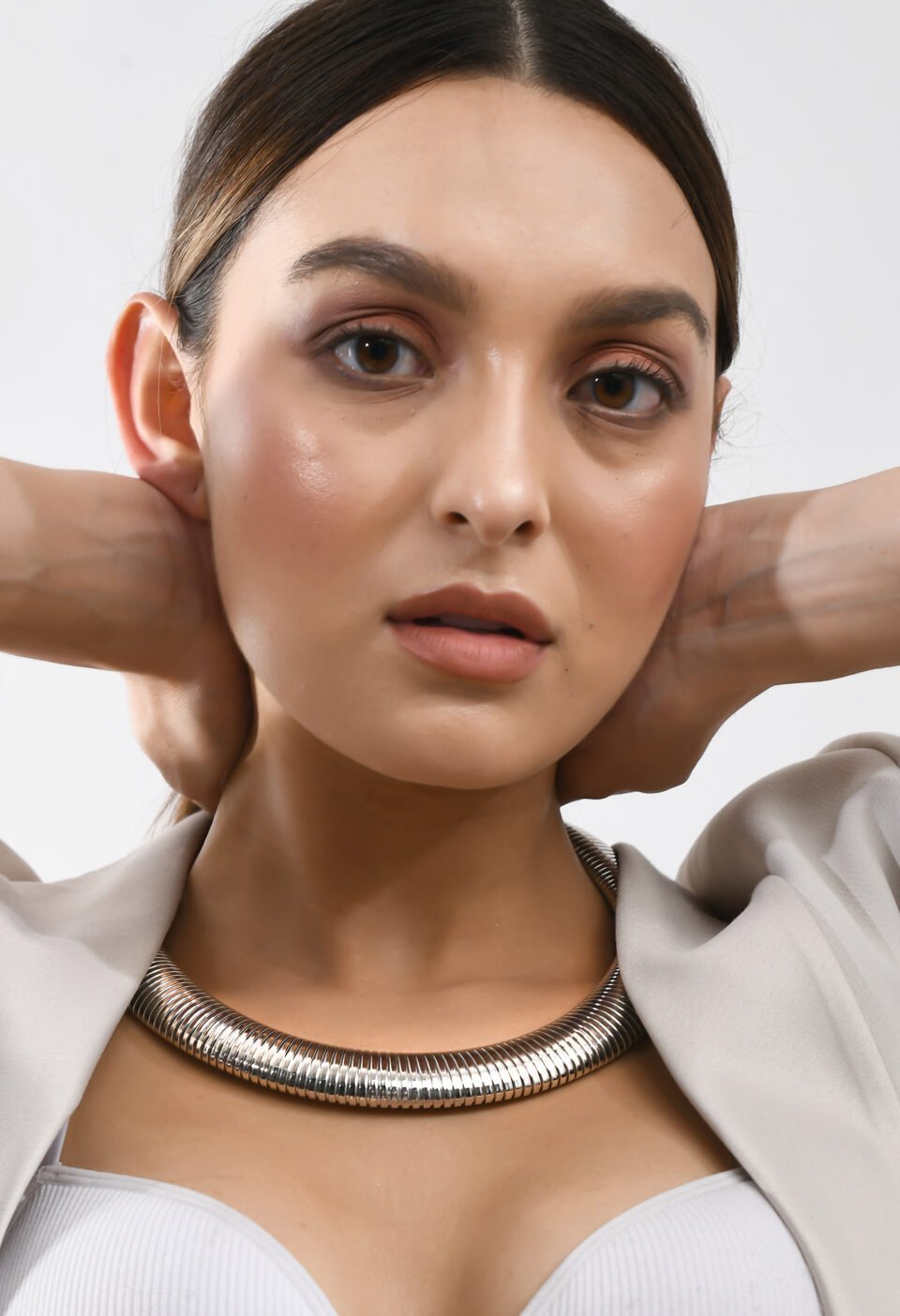 Metallic Silver Snake Bone Collar Choker Necklace