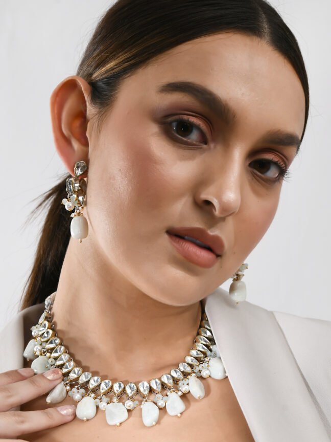 White Stone & Kundan Choker Necklace Set