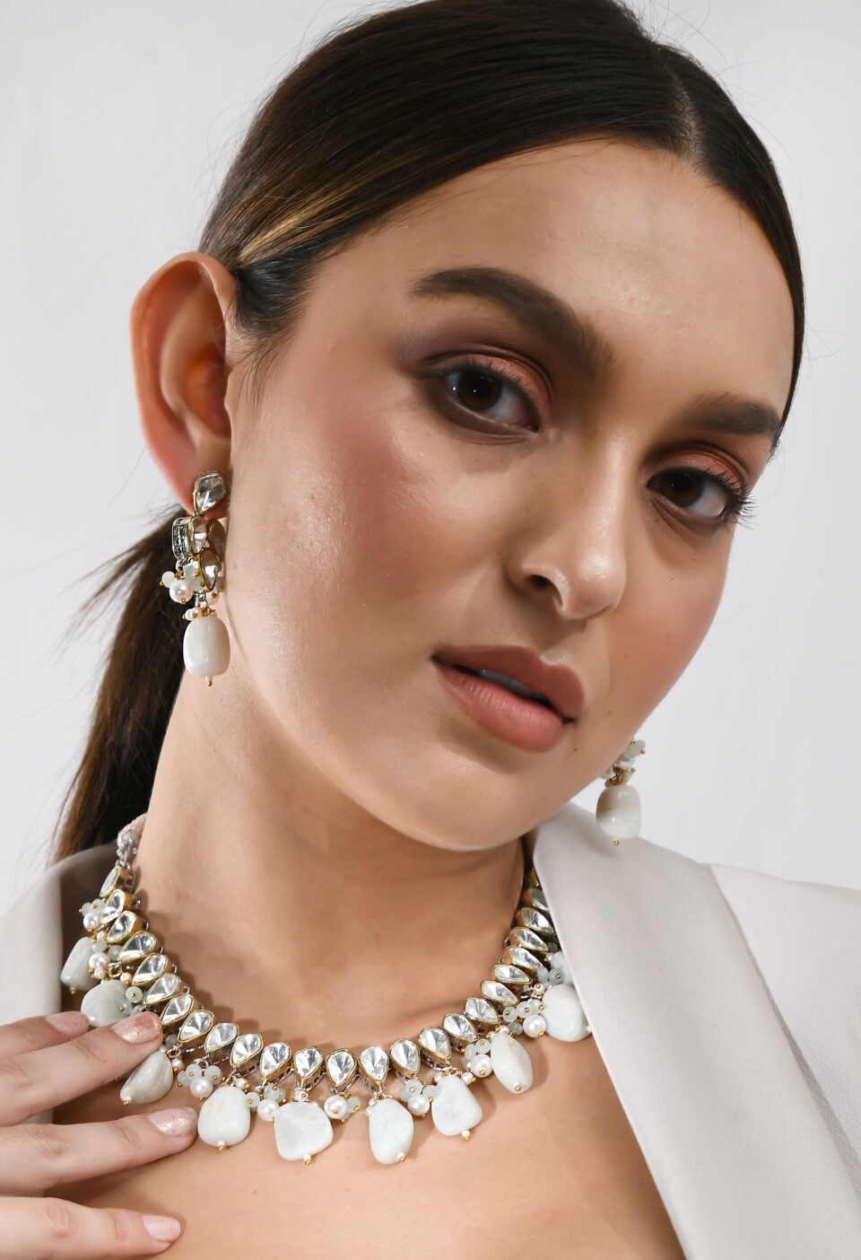 White Stone & Kundan Choker Necklace Set