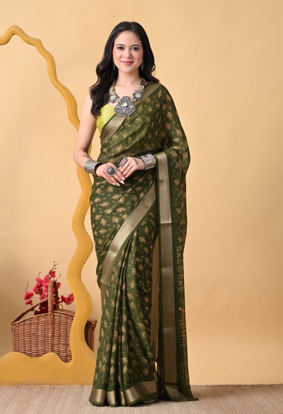 The "brat green" Adjacent Botanical Saree Alternate
