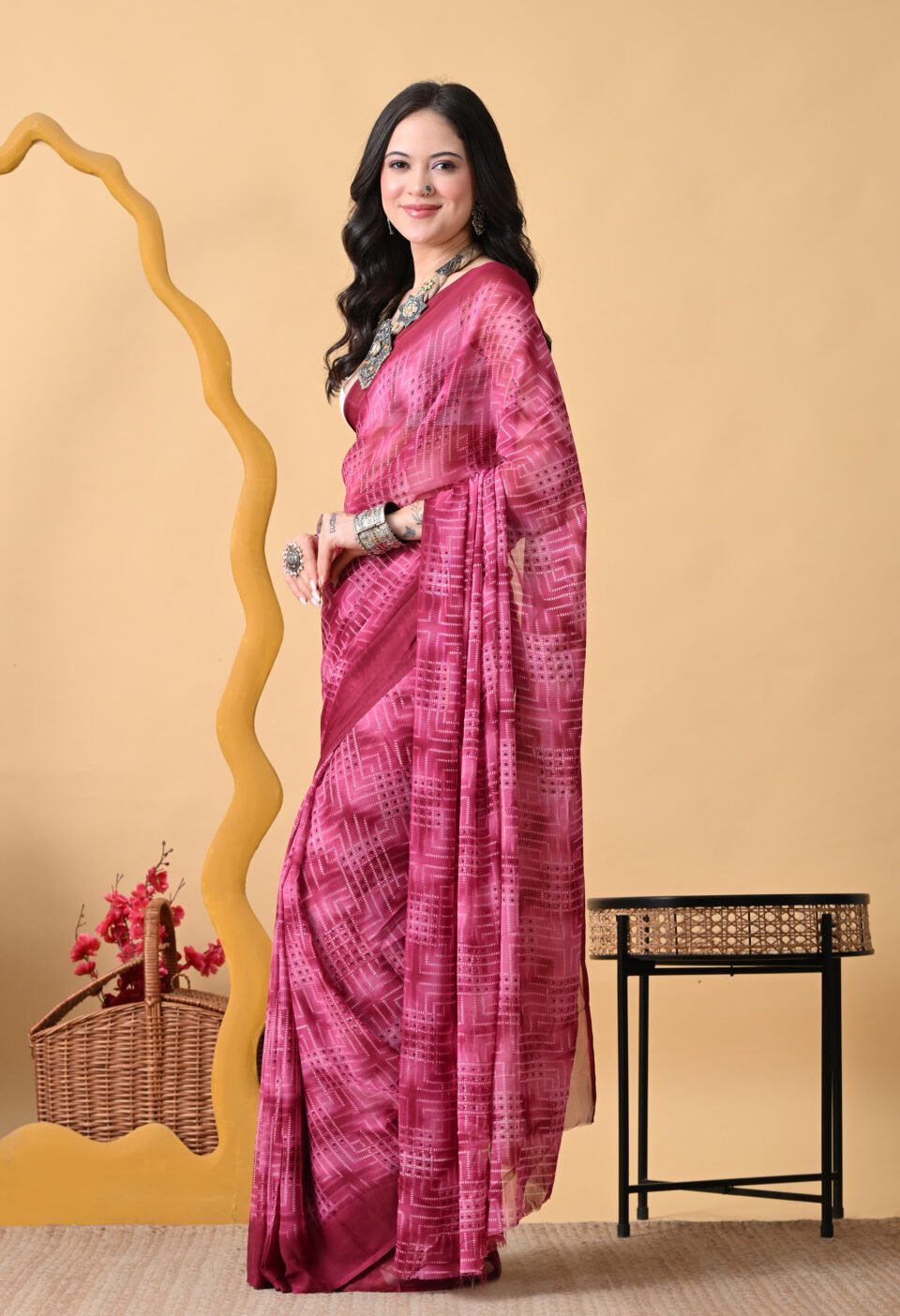 The "CEO of Slaying" Magenta Geometric Saree Alternate