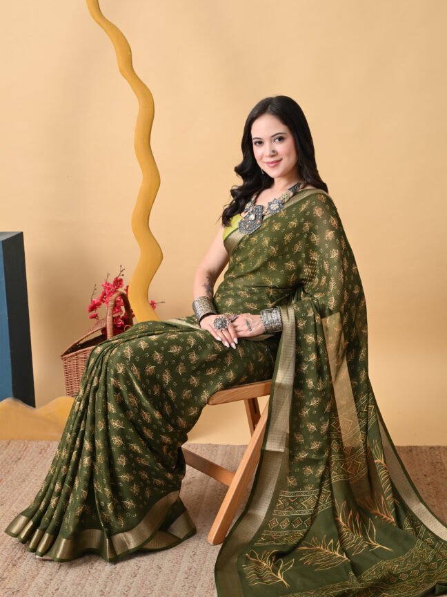 The "brat green" Adjacent Botanical Saree