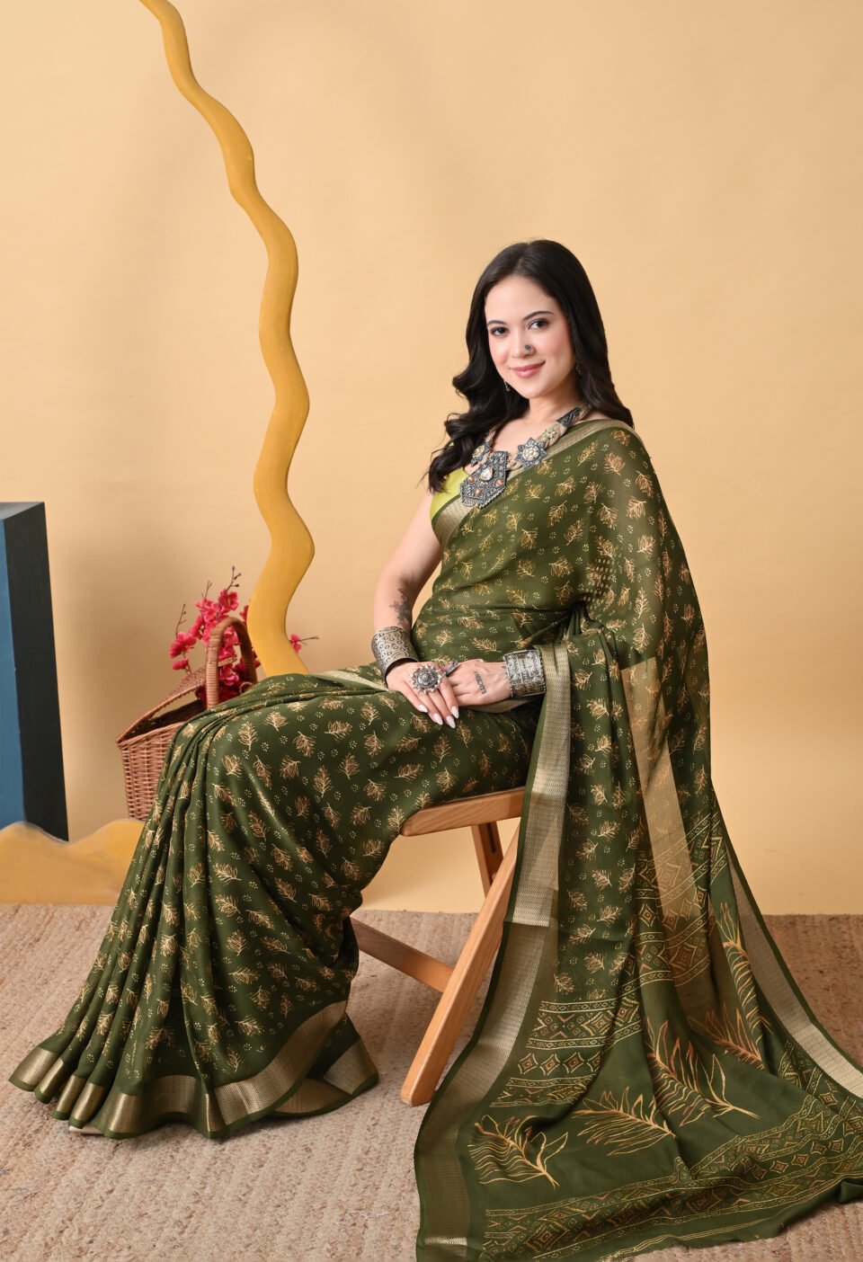 The "brat green" Adjacent Botanical Saree