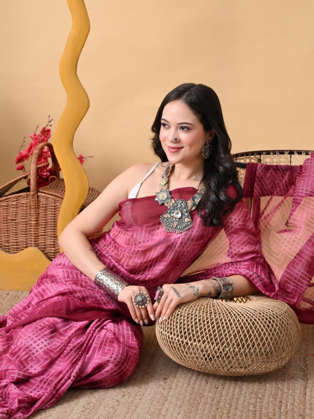 The "CEO of Slaying" Magenta Geometric Saree