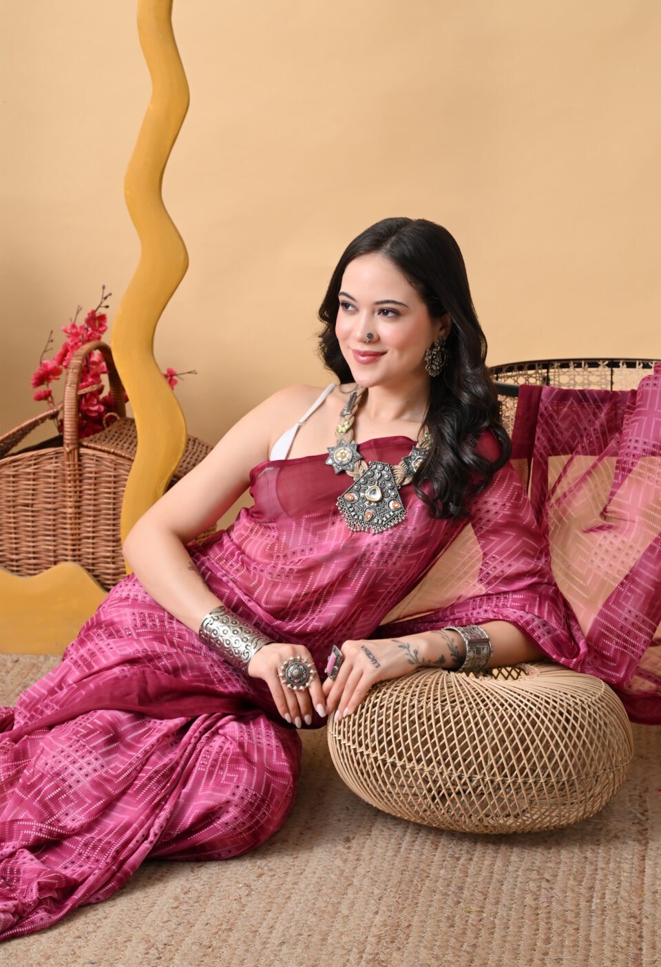 The "CEO of Slaying" Magenta Geometric Saree