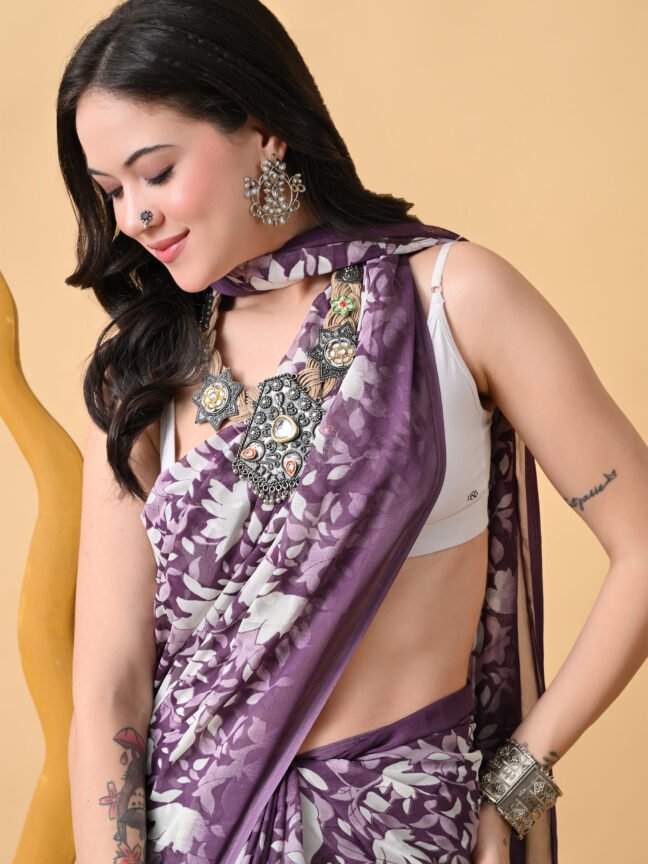 The "Soft Girl Era" Purple Botanical Saree