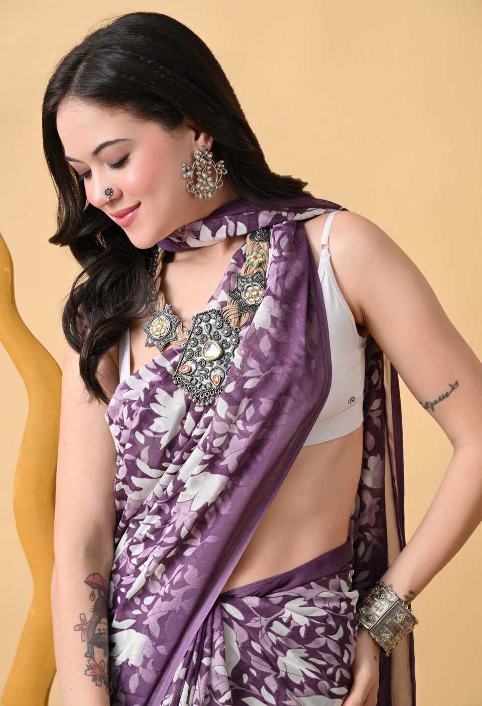The "Soft Girl Era" Purple Botanical Saree