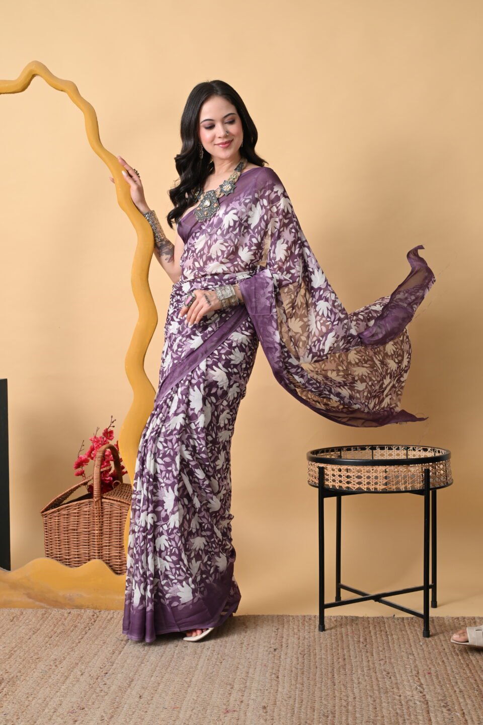 The "Soft Girl Era" Purple Botanical Saree Alternate