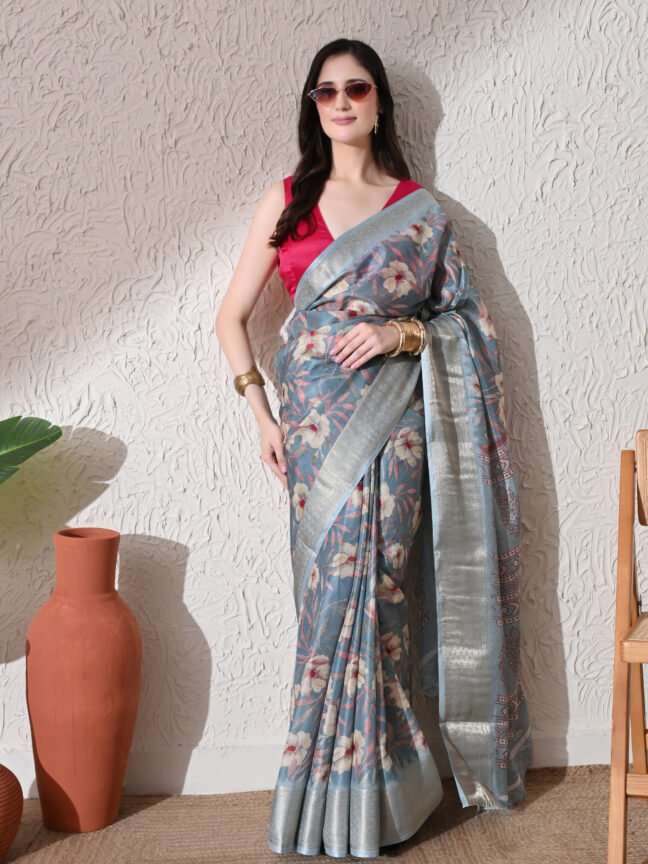 Blue Bloom Drip Saree