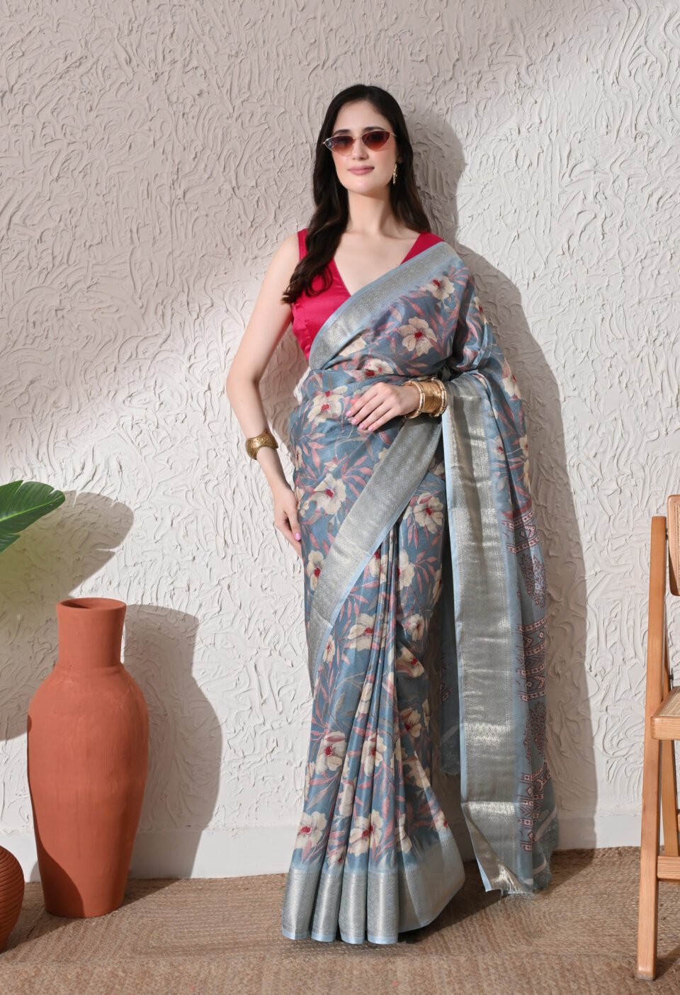 Blue Bloom Drip Saree