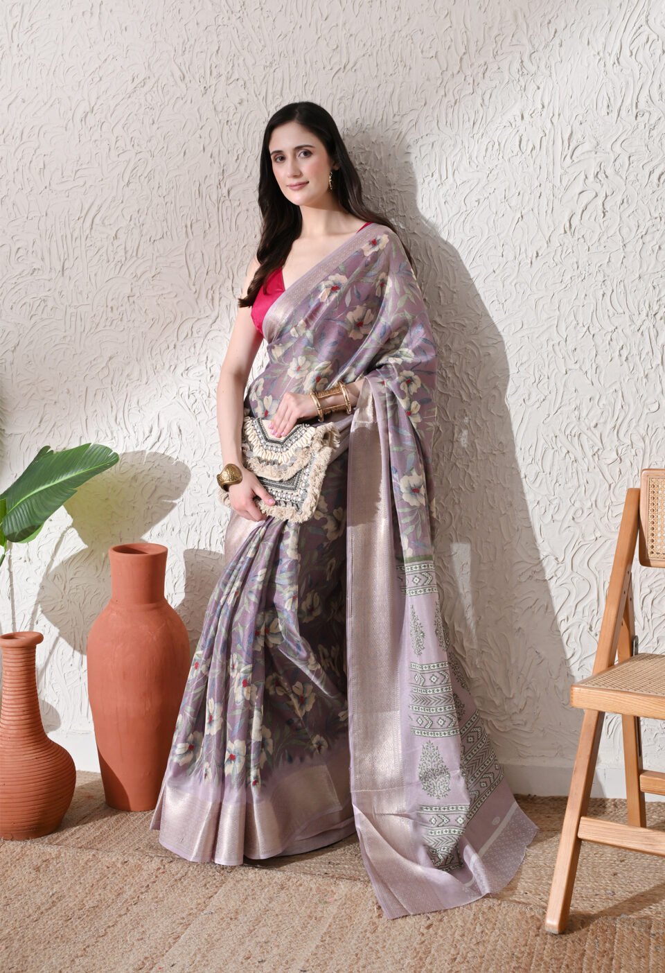 Lavender Bloom Banarasi Elegance Saree